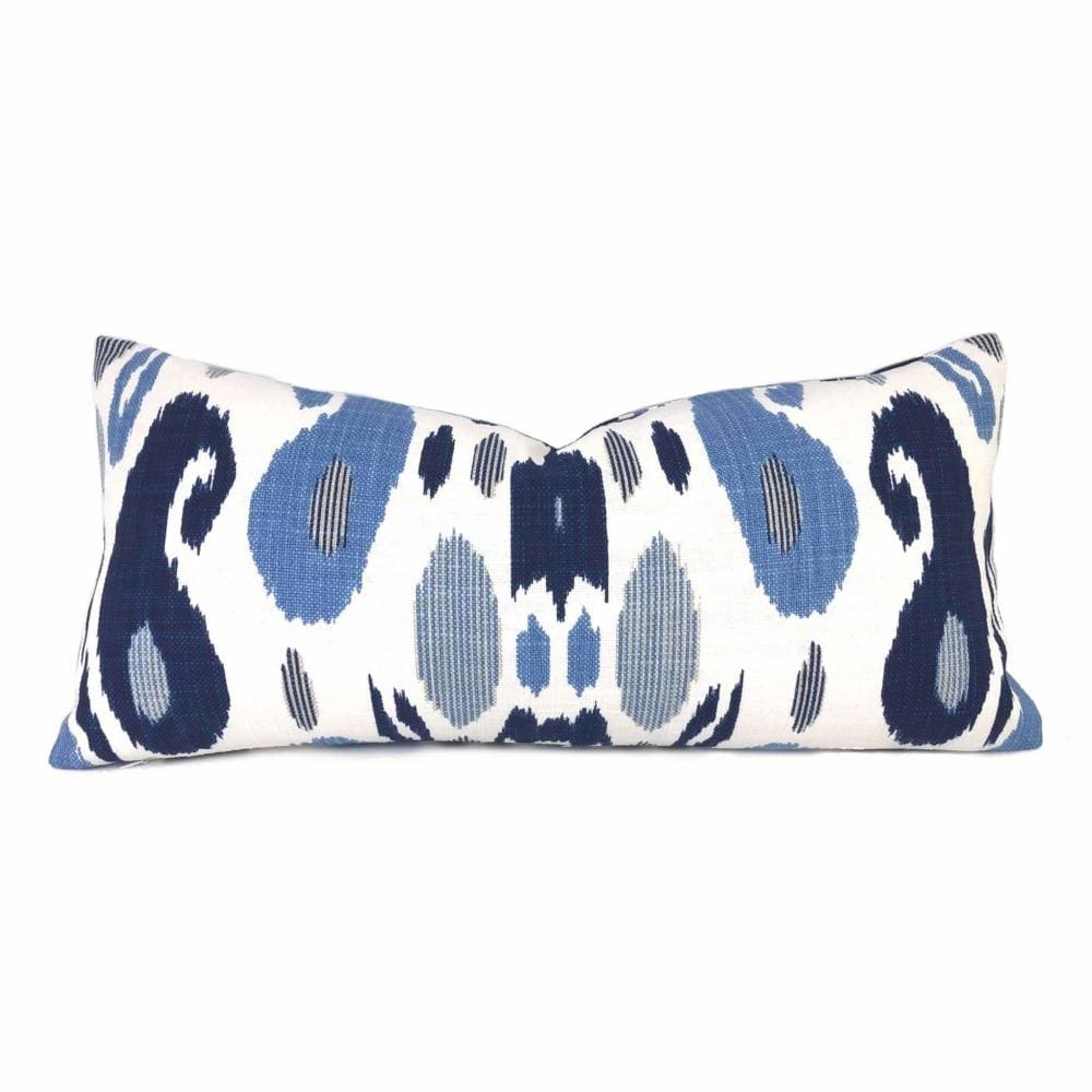 Fazil Ikat Blue White Cotton Linen Print Pillow Cover (John Robshaw Designer Fabric) Cushion Pillow Case Euro Sham 16x16 18x18 20x20 22x22 24x24 26x26 28x28 Lumbar Pillow 12x18 12x20 12x24 14x20 16x26 by Aloriam