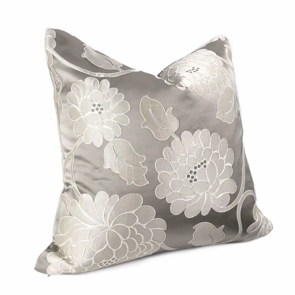 Fontaine Warm Gray Floral Satin Jacquard Pillow Cover - Aloriam