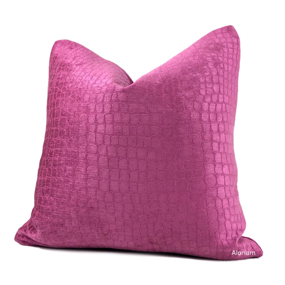 Fuchsia Pink Crocodile Alligator Faux Reptile Pattern Velvet Pillow Cover - Aloriam