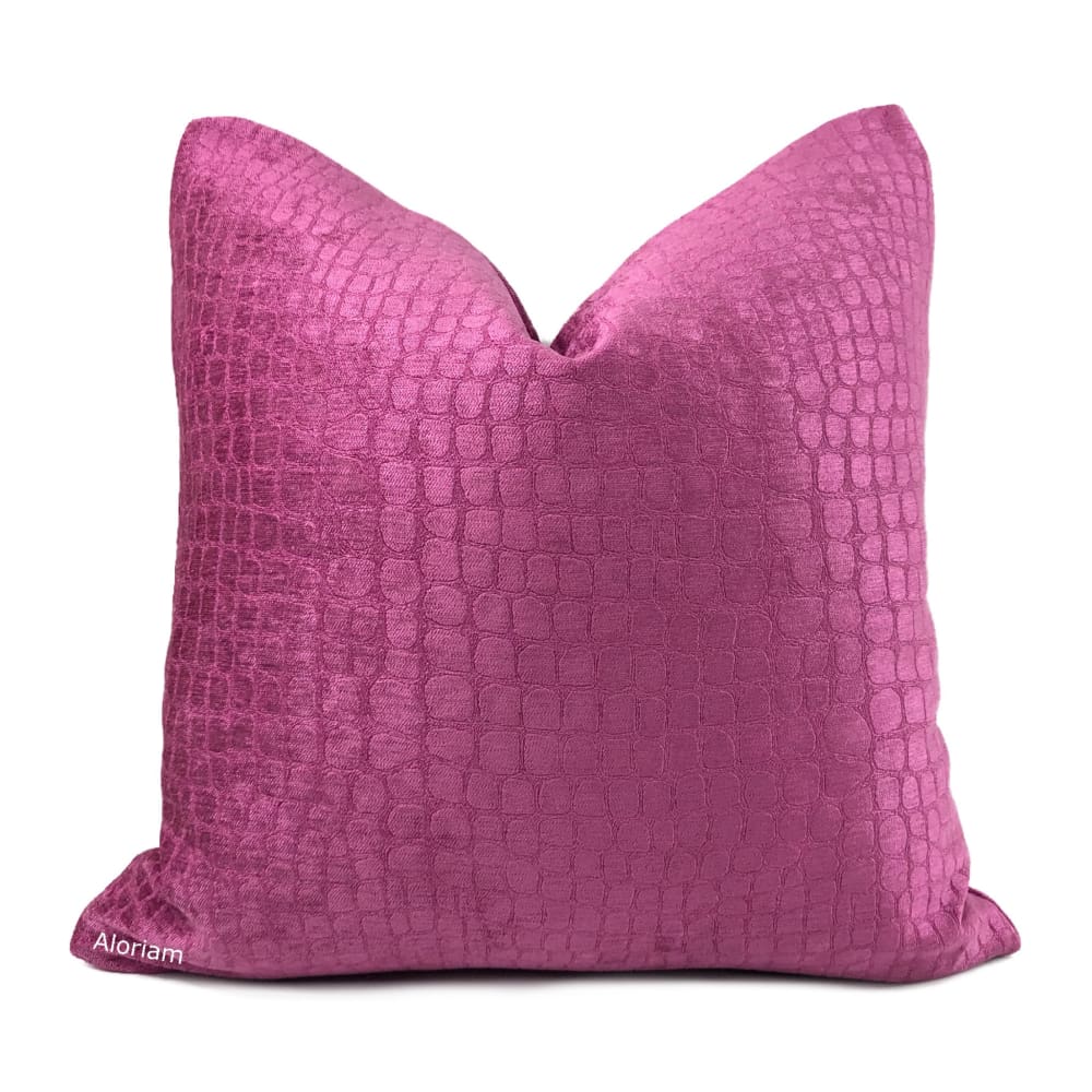 Fuchsia Pink Crocodile Alligator Faux Reptile Pattern Pillow Cover