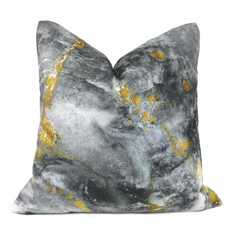 Gaia II Earth Minerals Gold Gray White Multicolor Microfiber Velvet Pillow Cover - Aloriam