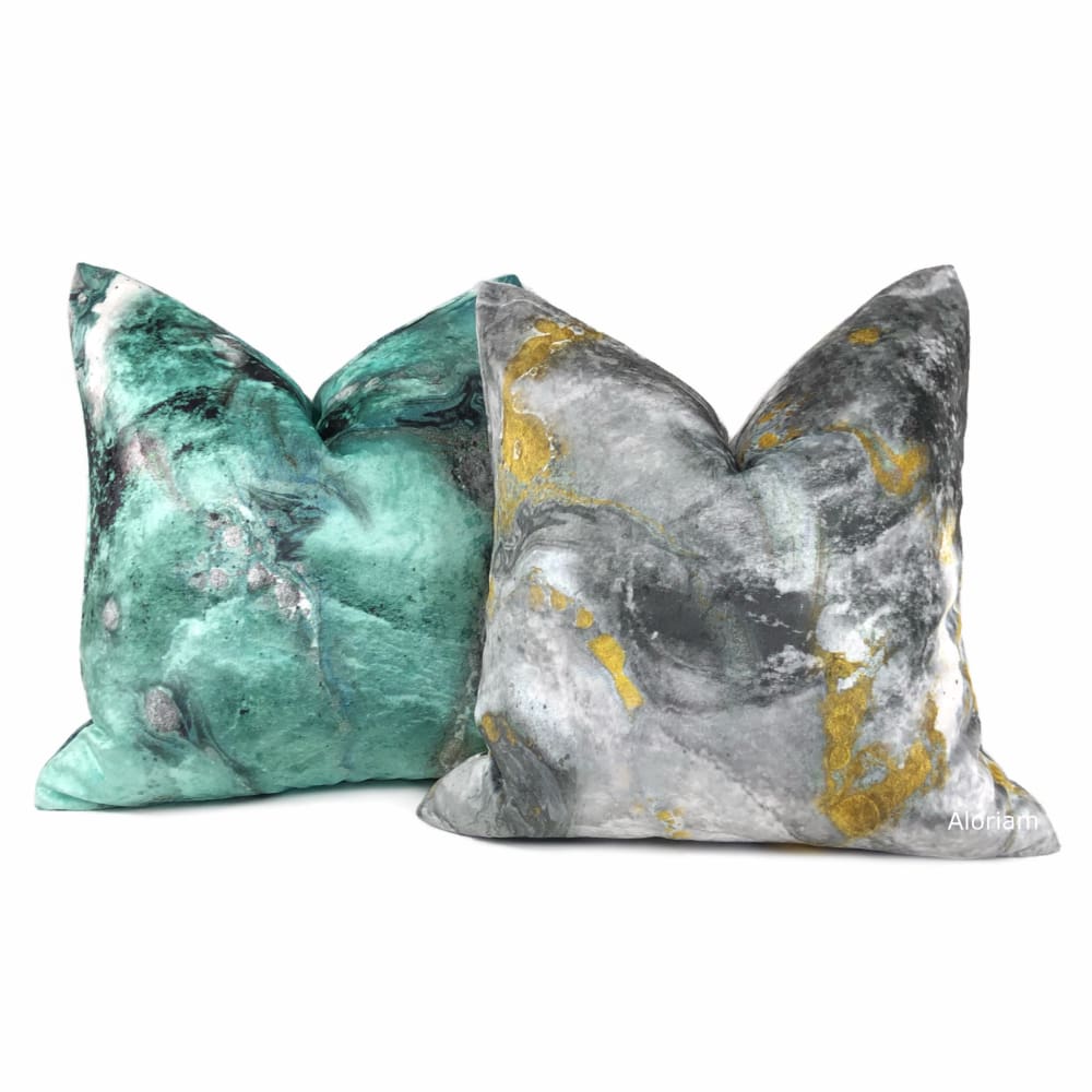 Gaia II Earth Minerals Gold Gray White Multicolor Microfiber Velvet Pillow Cover - Aloriam