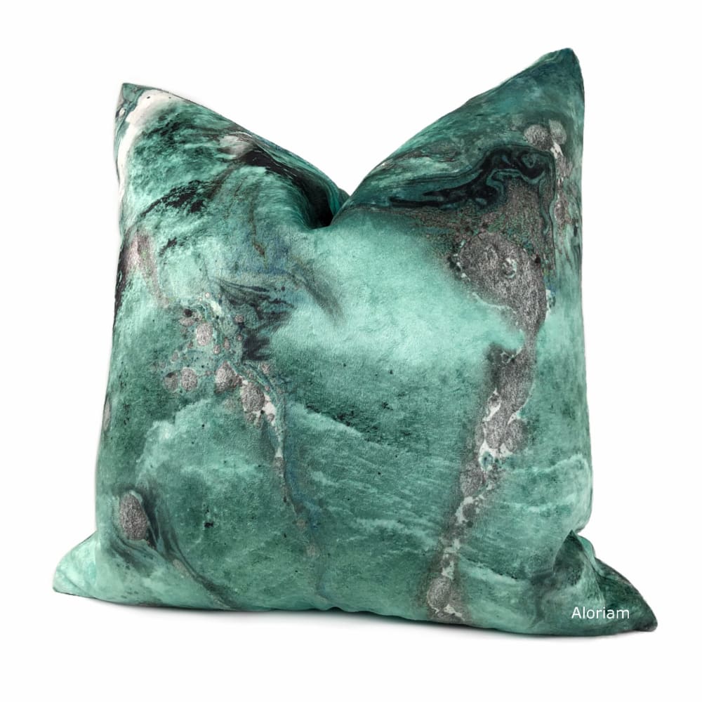 Gaia II Earth Minerals Jade Green Gray Multicolor Microfiber Velvet Pillow Cover - Aloriam