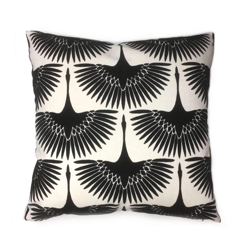 Genevieve Gorder Crane Flock Velvet Onyx Black White 18x18 Pillow Cover