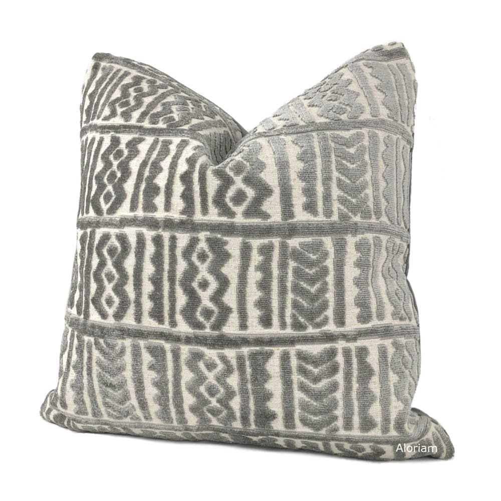 Giza Gray Ethnic Cut Velvet Pillow Cover - Aloriam
