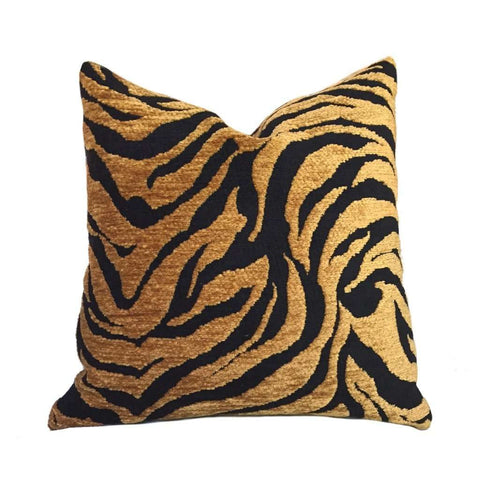 Gold Tan & Black Abstract Tiger Animal Stripe Pillow Cover, Fits 12x18, 12x24, 14x20, 16x26 16" 18" 20" 22" 24" Cushion Inserts