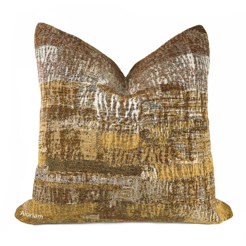 Grand Teton III Ochre Yellow Umber Brown Texture Pillow Cover - Aloriam