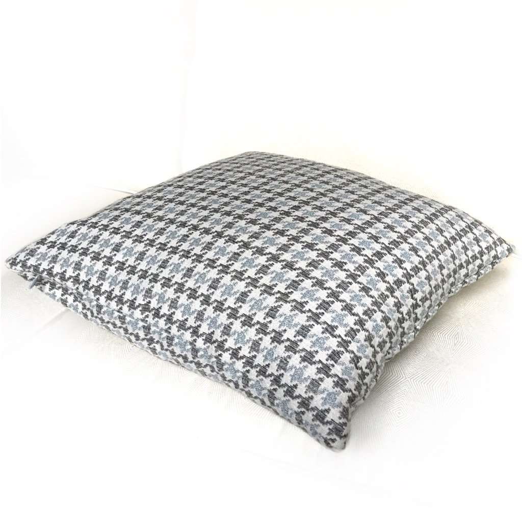 Gray Blue Beige Houndstooth Geometric Decorative Pillow Cover