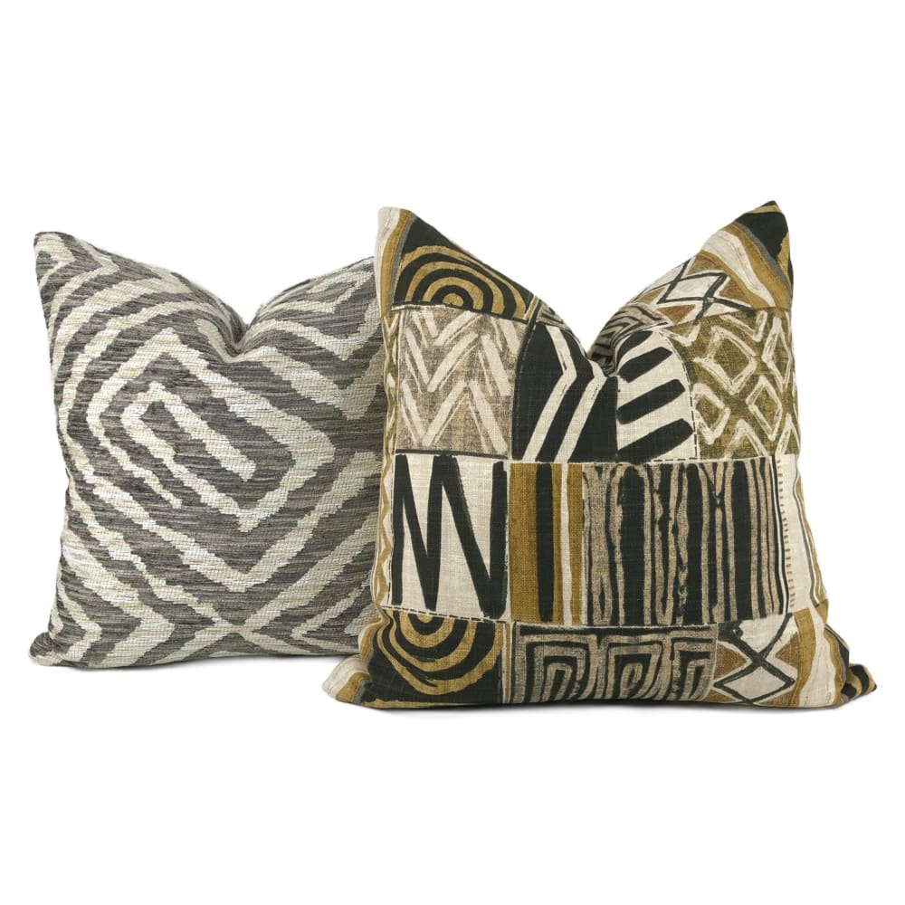 Gupta Taupe Beige Ethnic Maze Chenille Pillow Cover - Aloriam