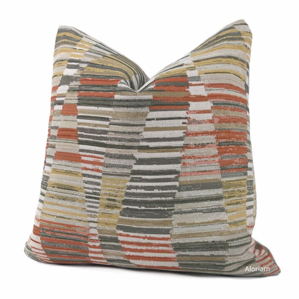 Harris Orange Brown Beige Yellow Broken Stripe Pillow Cover - Aloriam