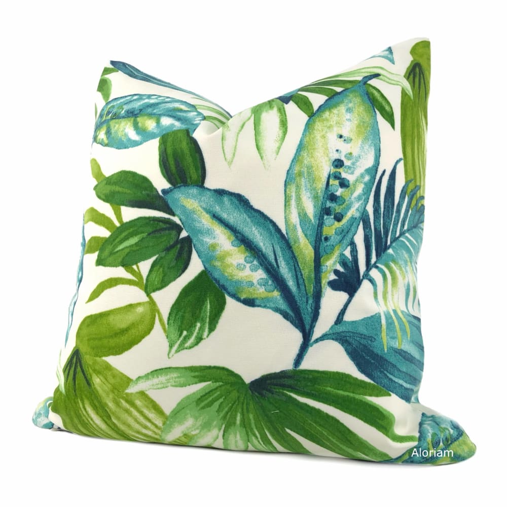 Havana Green Teal Tropical Botanical Indoor Outdoor Pillow Cover - Aloriam