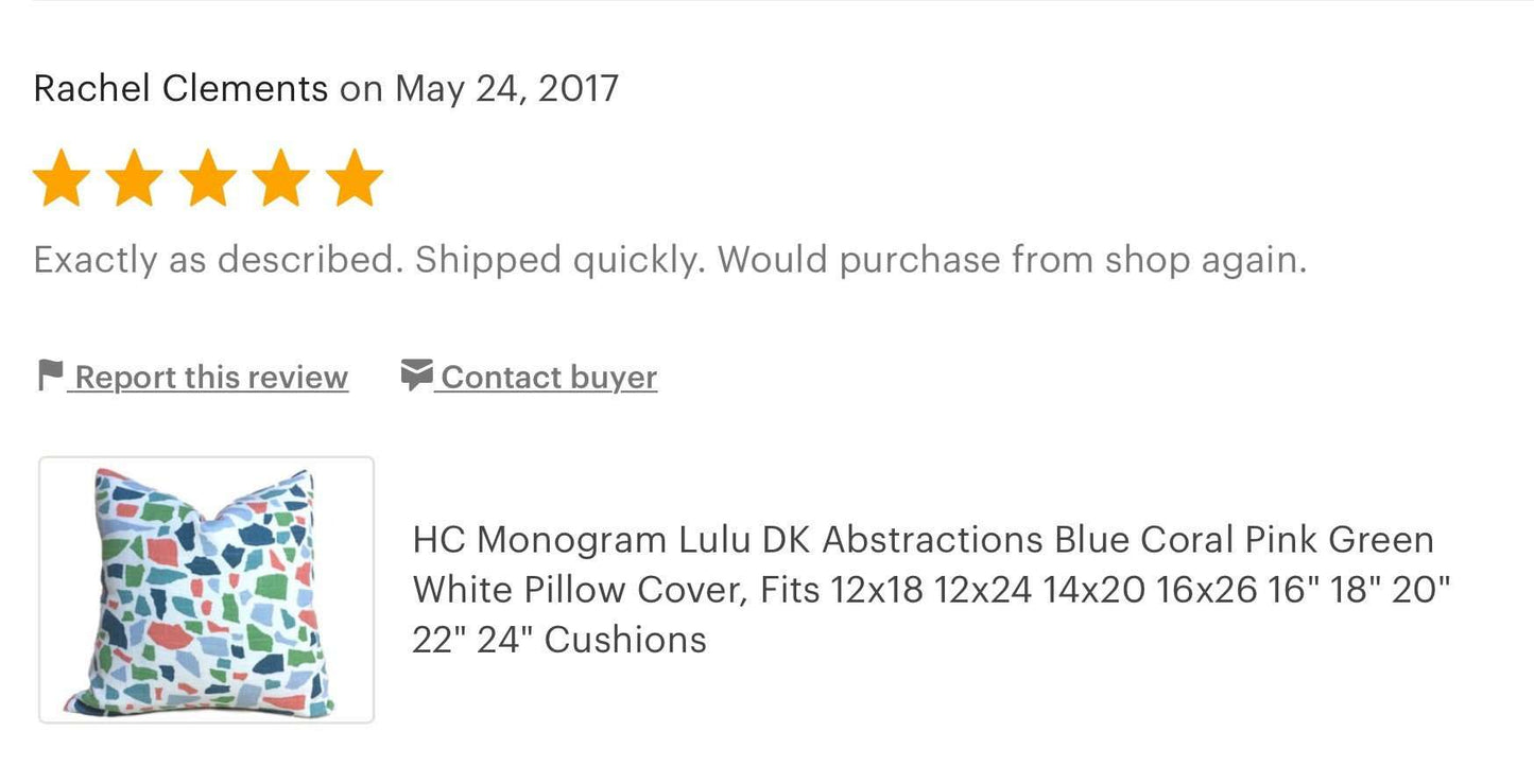 HC Monogram Lulu DK Abstractions Blue Coral Pink Green White Pillow Cover Cushion Pillow Case Euro Sham 16x16 18x18 20x20 22x22 24x24 26x26 28x28 Lumbar Pillow 12x18 12x20 12x24 14x20 16x26 by Aloriam
