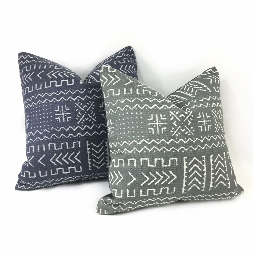 Hombori Mudcloth Inspired Gray African Tribal Pillow Cover - Aloriam