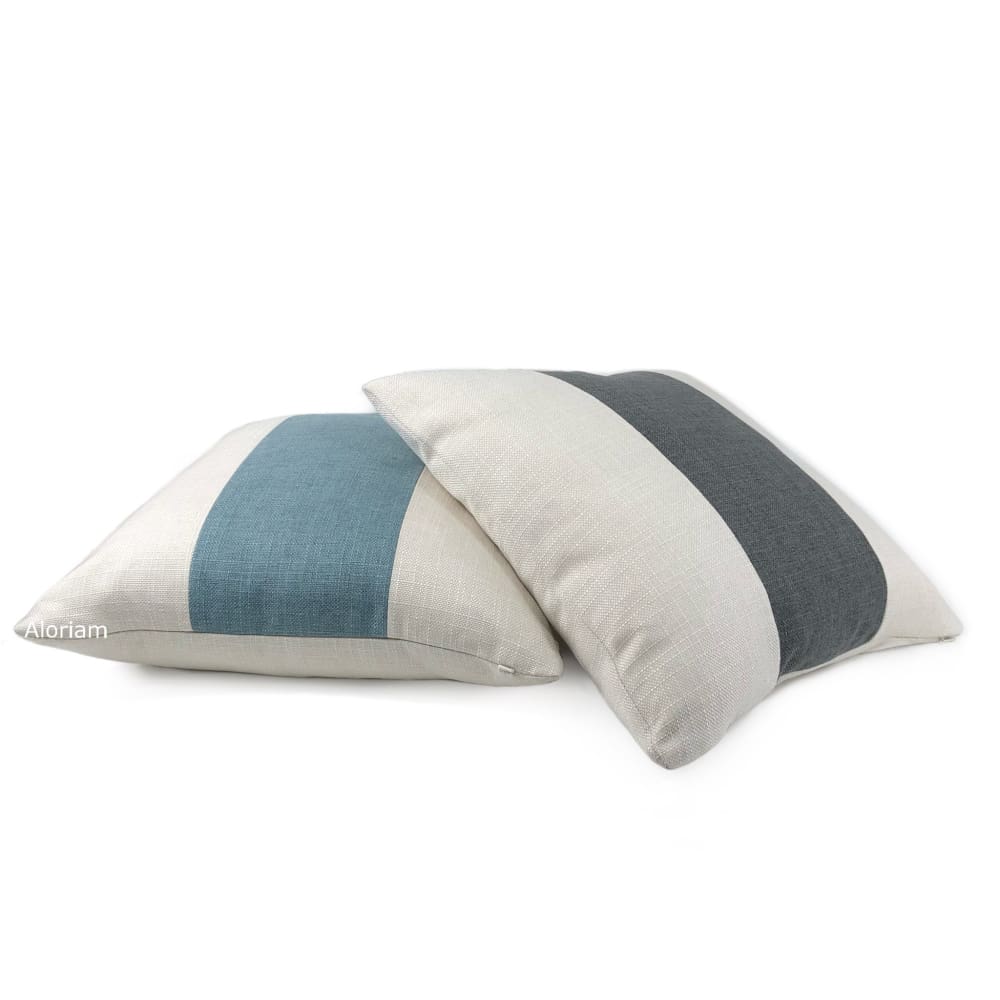 Hudson Mineral Blue Creamy White Wide Panel Stripe Pillow Cover - Aloriam