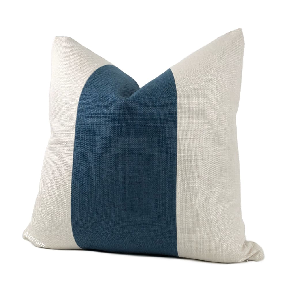 Hudson Navy Blue Creamy White Wide Panel Stripe Pillow Cover - Aloriam