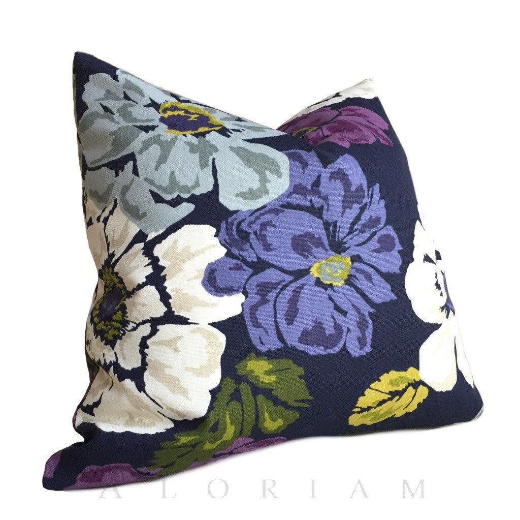 Cobalt Blue & Purple Floral Throw Pillows, Colorful Large