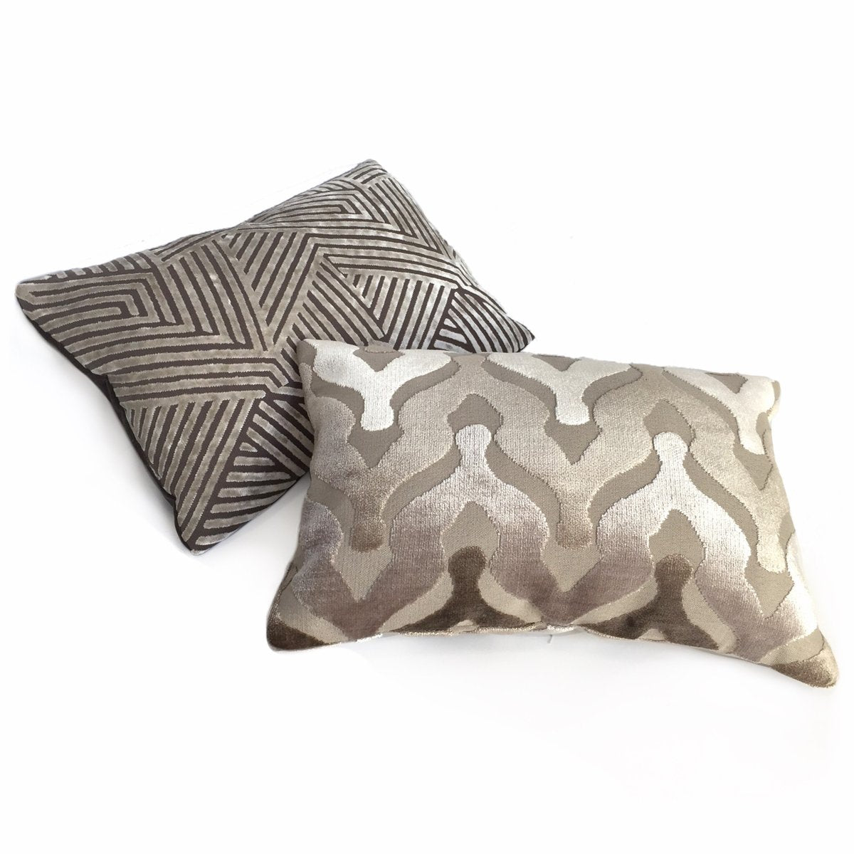 Kittredge Brown Beige Cream Cut Velvet Ogee Waves Pillow Cover Cushion Pillow Case Euro Sham 16x16 18x18 20x20 22x22 24x24 26x26 28x28 Lumbar Pillow 12x18 12x20 12x24 14x20 16x26 by Aloriam