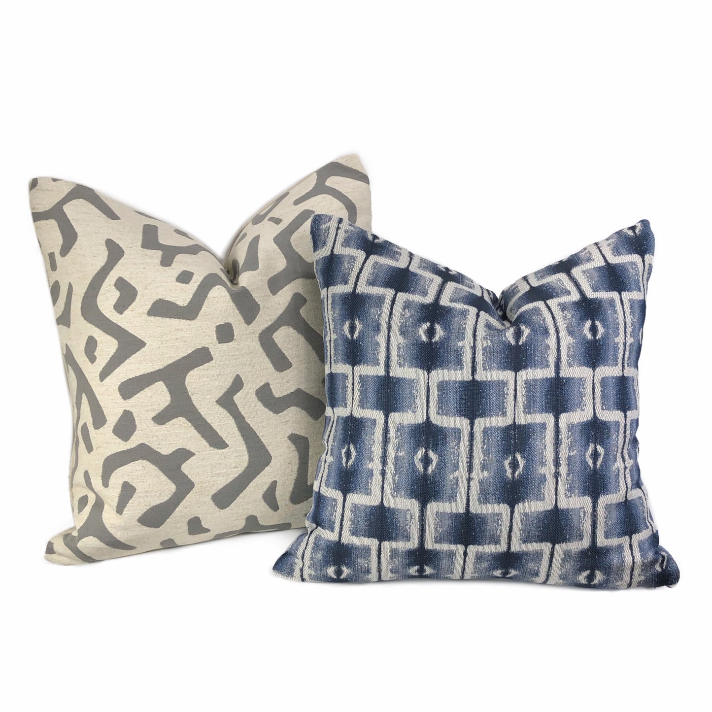 (CLEARANCE) Saati Blue & Gray Ethnic style Blocks Pillow Cover
