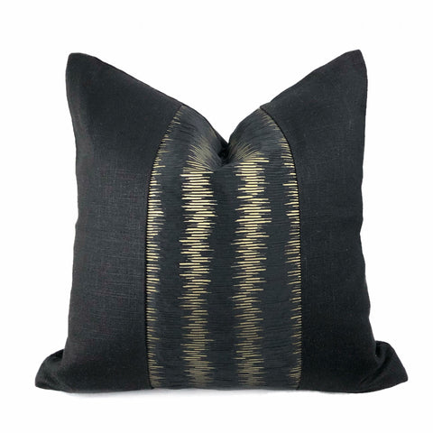 Elgin Silk Ripple Black & Gold Panel Pillow Cover