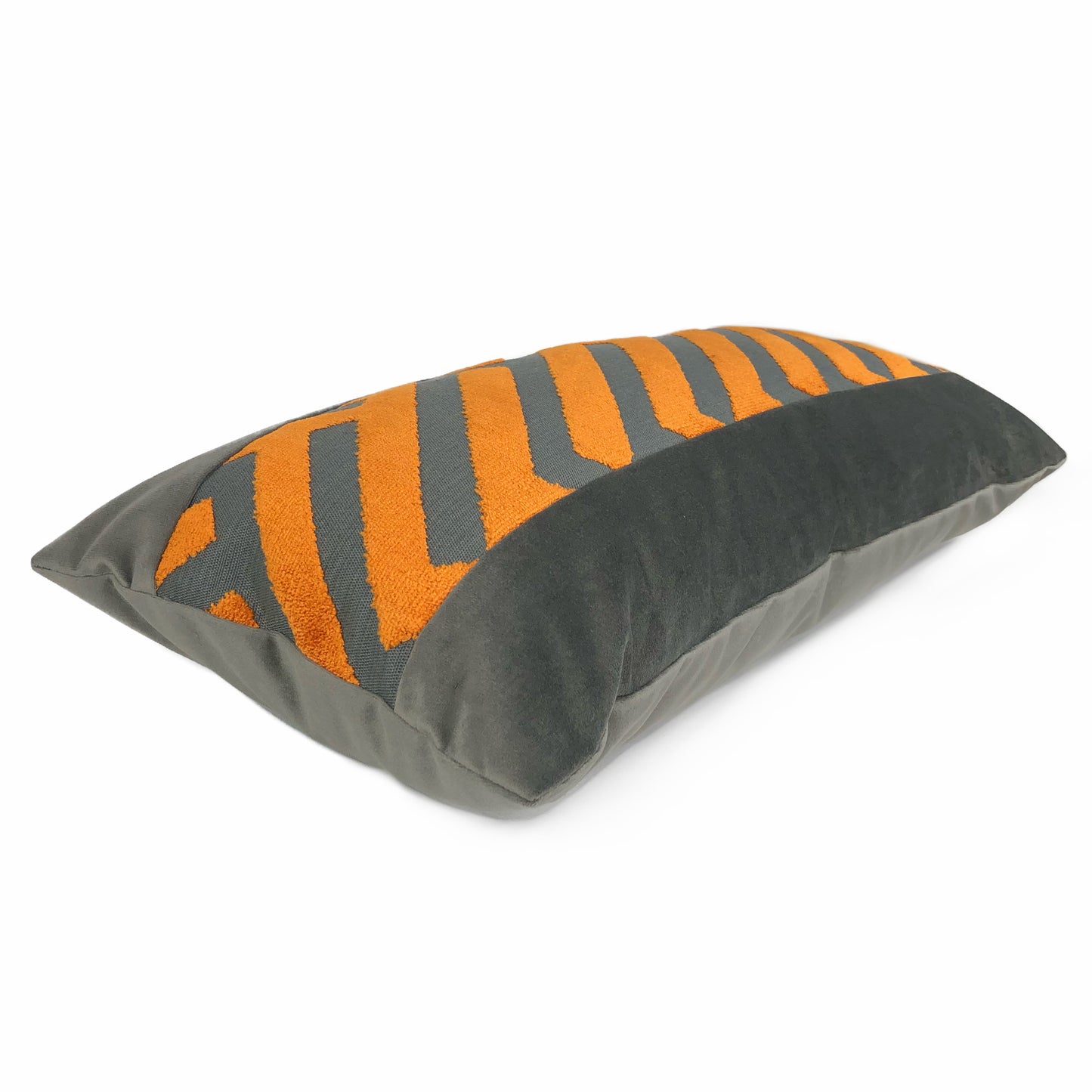 (CLEARANCE) Euclid Orange Gray Chevron Panel Velvet Pillow Cover