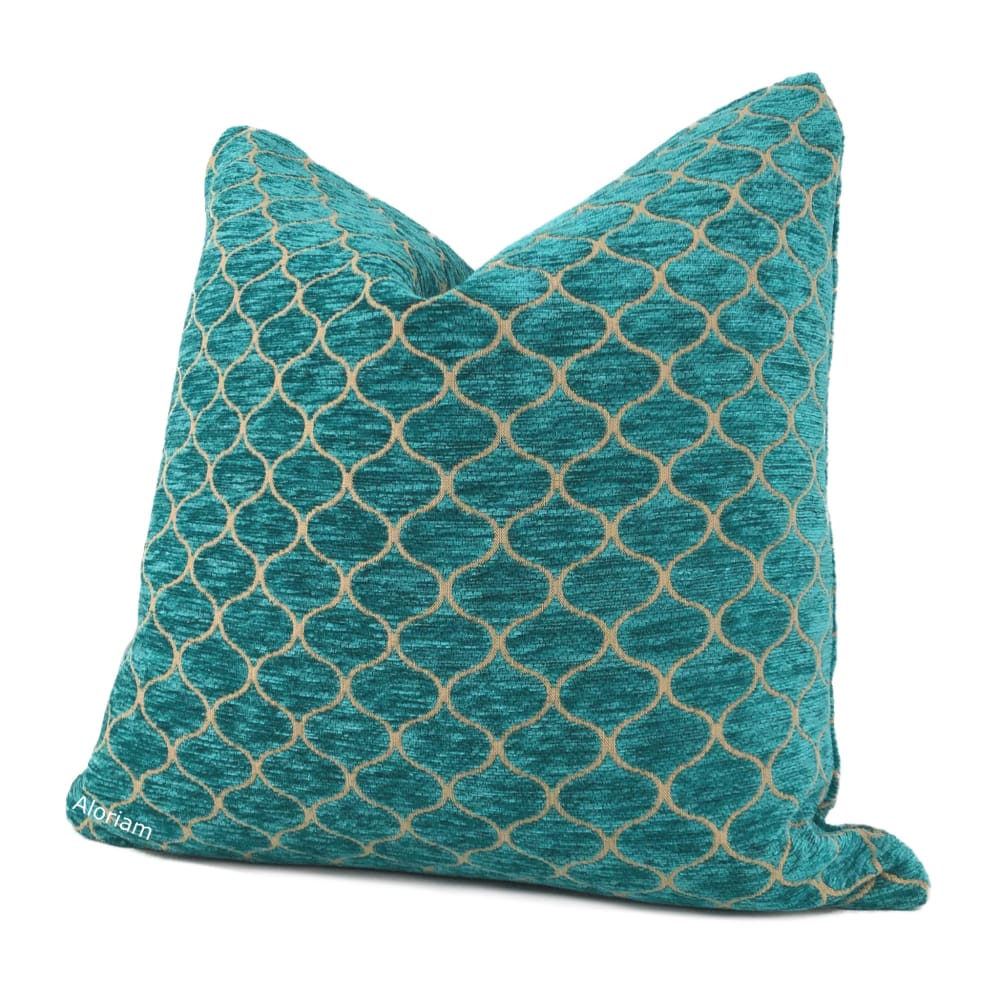 Imani Jewel Teal Green Ogee Lattice Chenille Pillow Cover - Aloriam