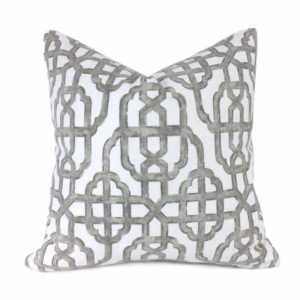 Imperial Trellis Bisque Taupe White Pillow Cover (Lacefield Designs Fabric) Cushion Pillow Case Euro Sham 16x16 18x18 20x20 22x22 24x24 26x26 28x28 Lumbar Pillow 12x18 12x20 12x24 14x20 16x26 by Aloriam