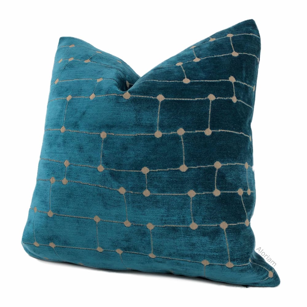 Isaac Peacock Teal Blue Velvet Pillow Cover - Aloriam