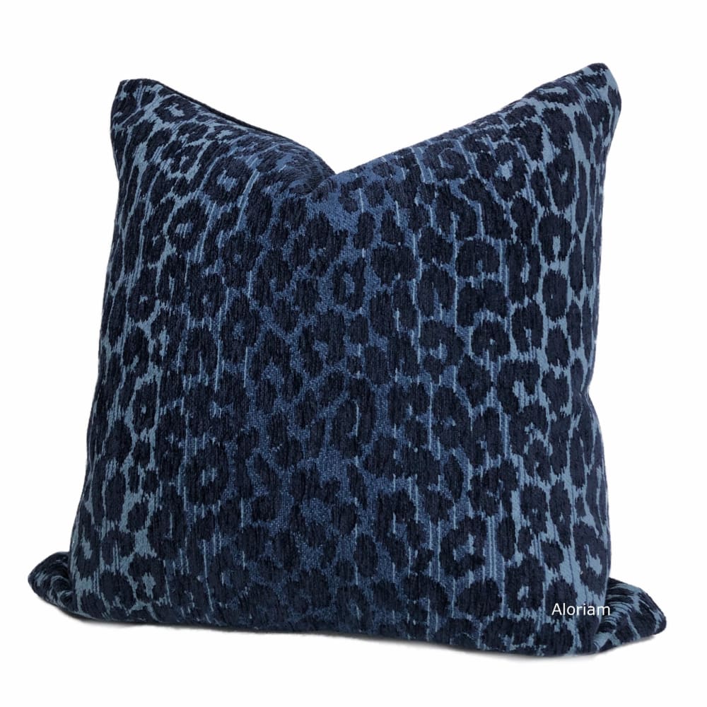 Jabari Blue Tonal Leopard Chenille Pillow Cover - Aloriam