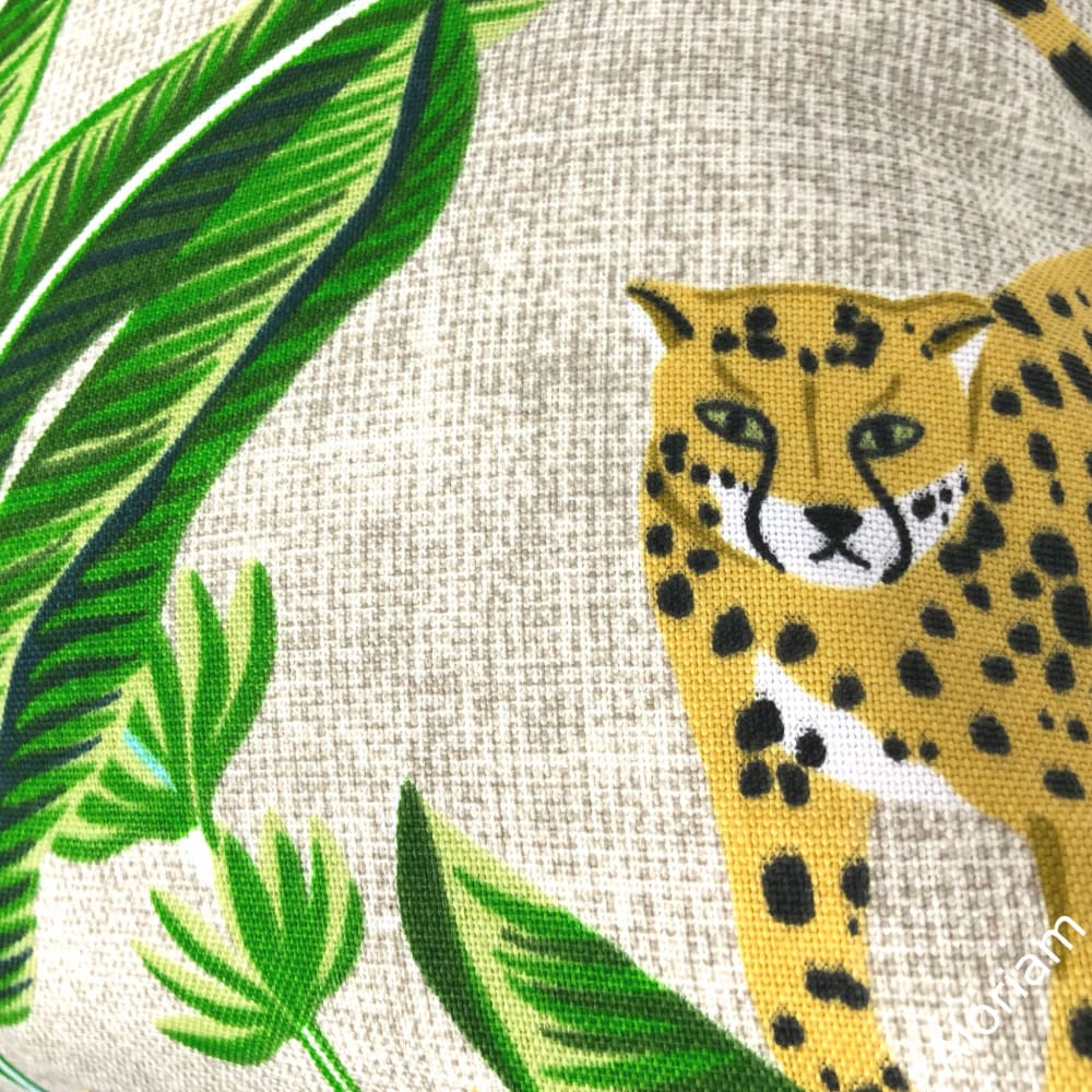 Jenga Leopards with Green Foliage Beige Indoor Outdoor Pillow Cover - Aloriam