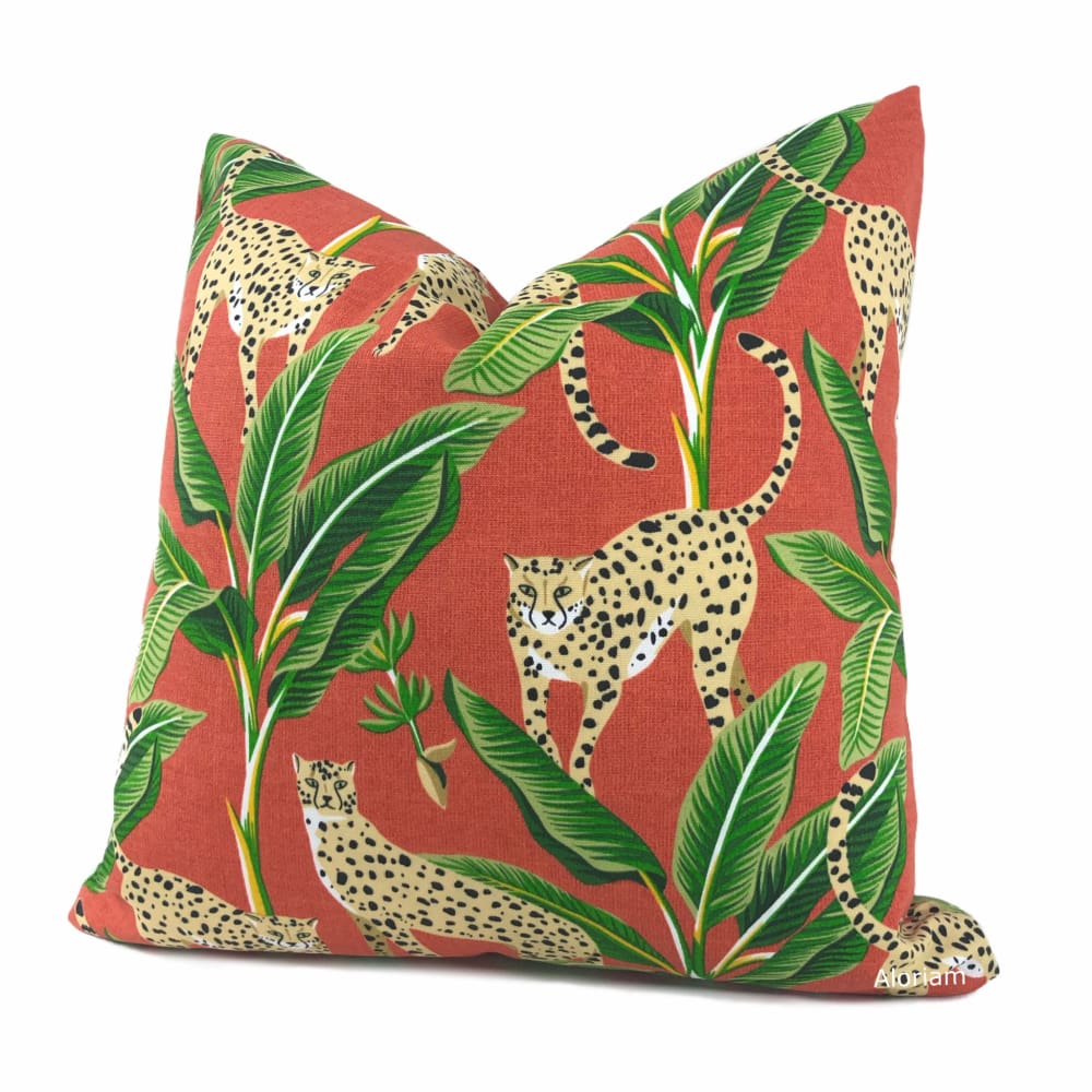 Jenga Leopards with Green Foliage Orange Indoor Outdoor Pillow Cover - Aloriam
