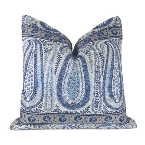 Kashmir Blue Taupe Paisley Pillow Cover - Aloriam