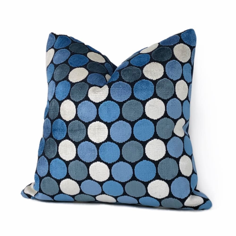 Kendall Blue White Large Polka Dot Velvet Pillow Cover - Aloriam