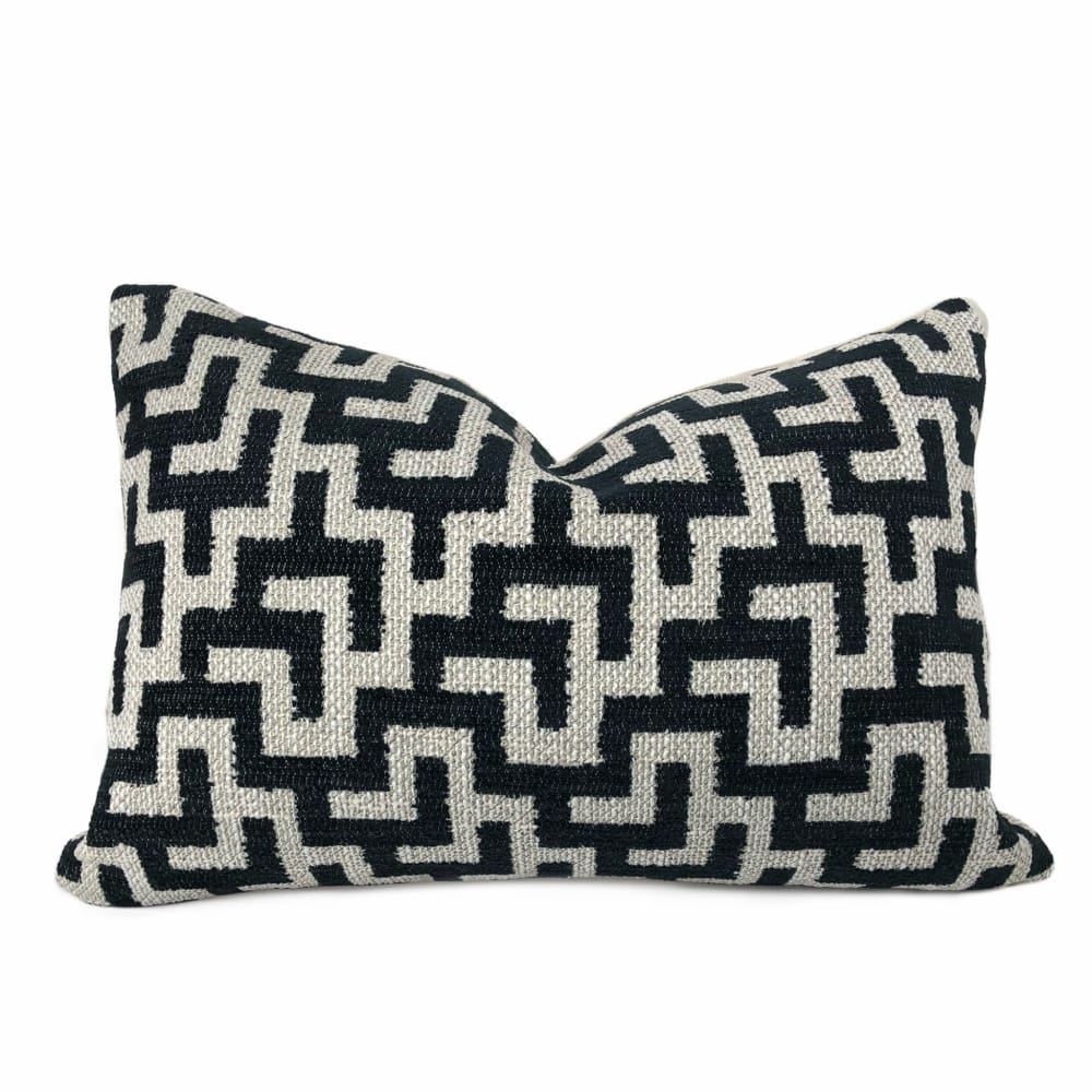 Kendo Black Oatmeal Geometric Maze Pillow Cover - Aloriam