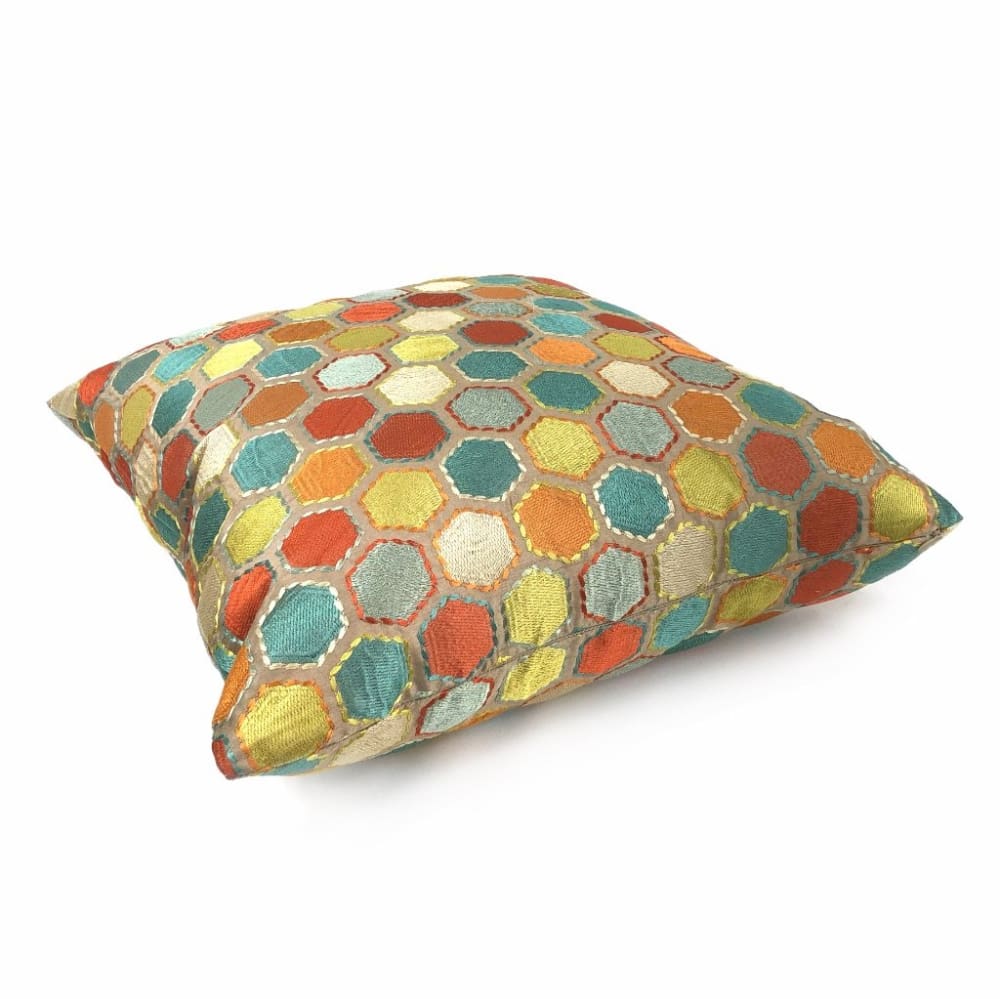 Khalia Multicolor Embroidered Hexagon Geometric Pillow Cover - Aloriam