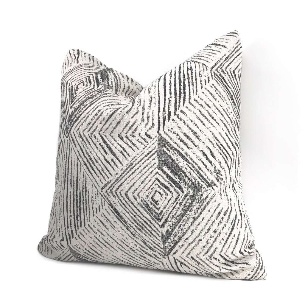 Kori Geometric Etchings Black Off-White Pillow Cover Cushion Pillow Case Euro Sham 16x16 18x18 20x20 22x22 24x24 26x26 28x28 Lumbar Pillow 12x18 12x20 12x24 14x20 16x26 by Aloriam