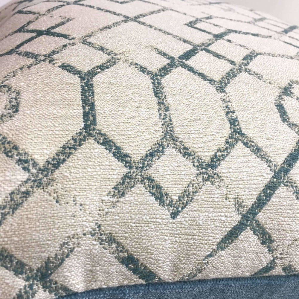 Kravet Candice Olson Joie de Vivre Blue Cream Asian Fretwork Pillow Cover by Aloriam