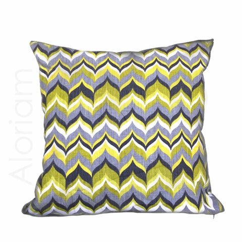 Kravet Jonathan Adler Wabash Laurel Chevron Stripe Gray White Yellow Linen Pillow Cushion Cover