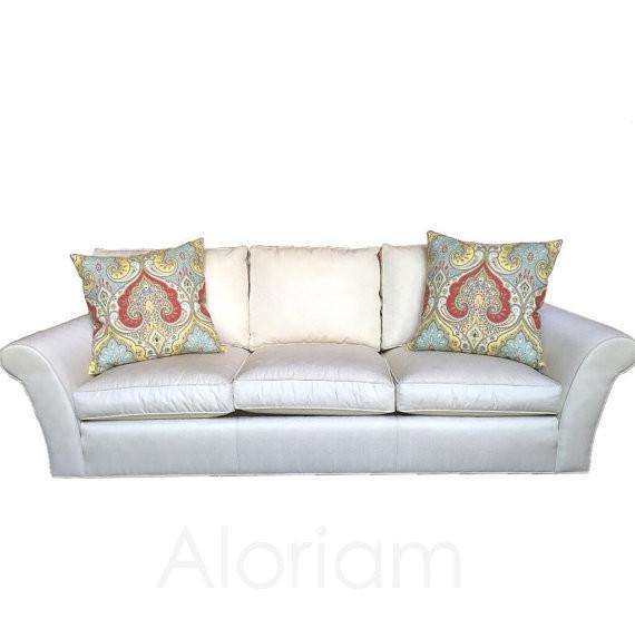 Kravet Latika Festival Paisley Medallion Red Yellow Light Blue Linen Pillow Cushion Cover Cushion Pillow Case Euro Sham 16x16 18x18 20x20 22x22 24x24 26x26 28x28 Lumbar Pillow 12x18 12x20 12x24 14x20 16x26 by Aloriam