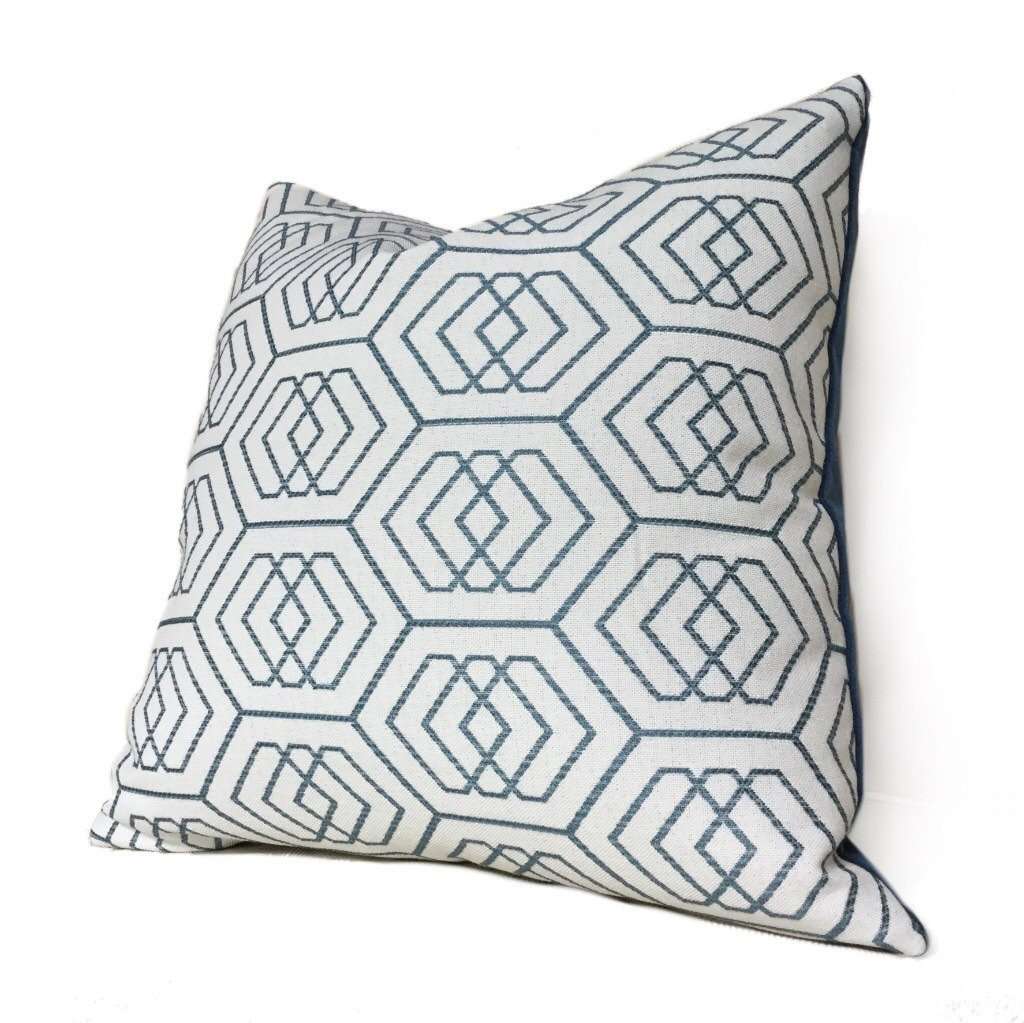Kravet Modern Geometric Hexagon Blue Off-White Pillow Cover, Fits 12x20 12x24 14x20 16x26 16" 18" 20" 22" 24" Cushions