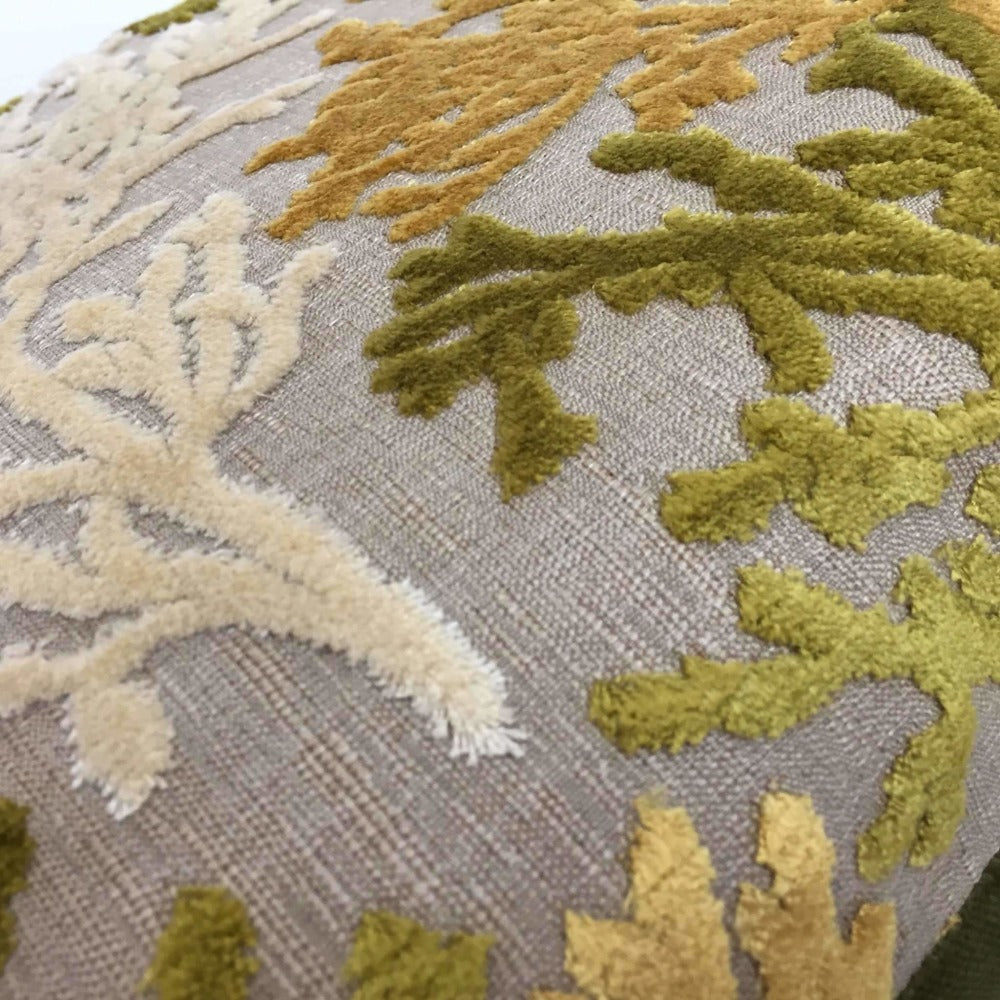 Designer Coral Reef Cut Velvet Lagoon Yellow Cream Green Beige Pillow Cover by Aloriam