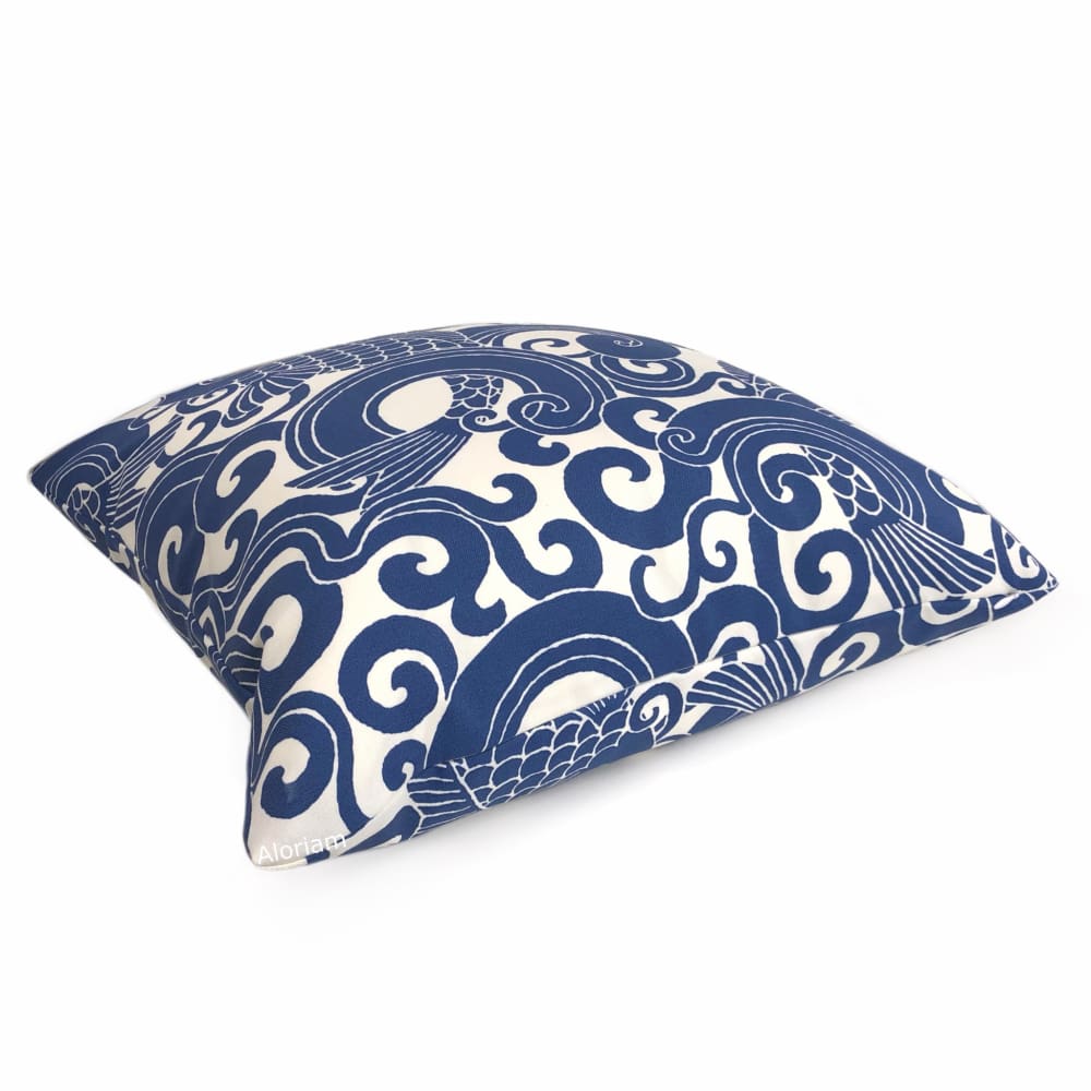 Leaping Fishes Blue White Indoor Outdoor Pillow Cover - Aloriam