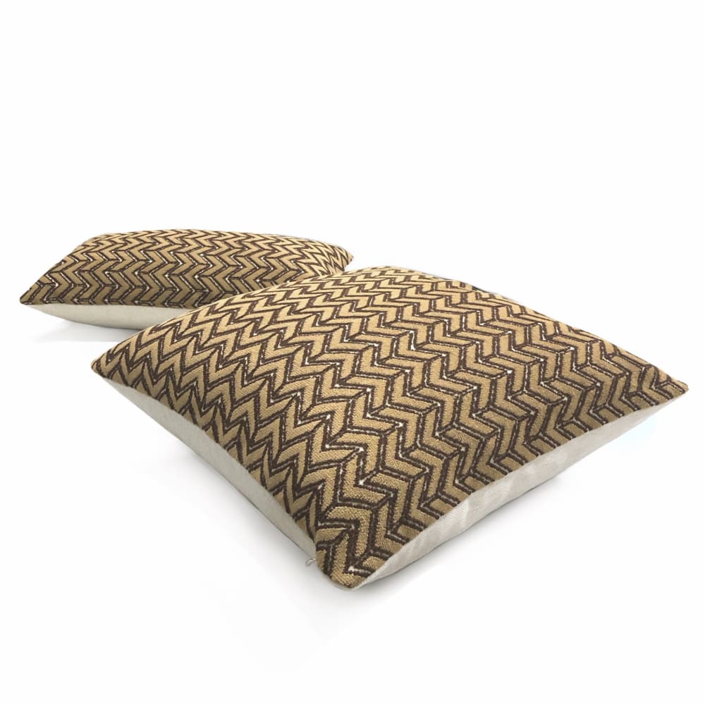 Lee Jofa Camel Beige Chevron Velvet Pillow Cover - Aloriam
