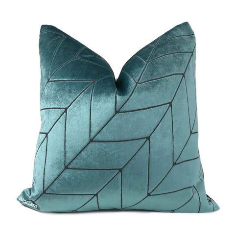 Leyland Teal Green Diagonal Chevron Velvet Pillow Cover - Aloriam