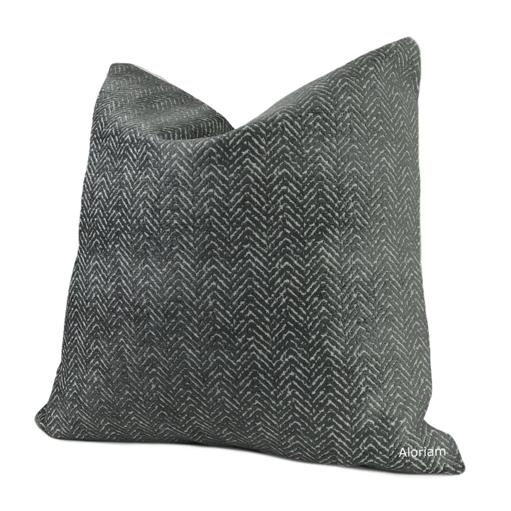 Liam Dark Gray Herringbone Chenille Pillow Cover - Aloriam