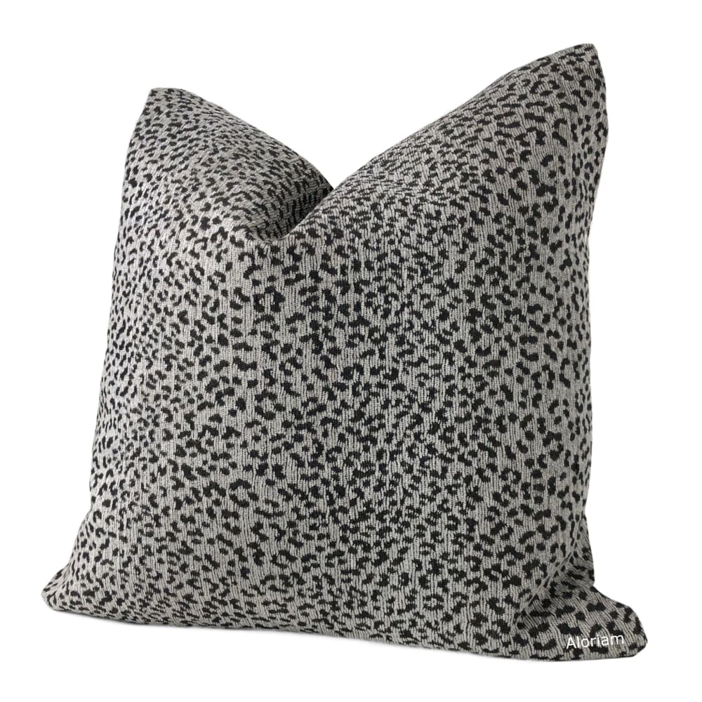 Lionel Black Gray Leopard Spot Chenille Pillow Cover - Aloriam