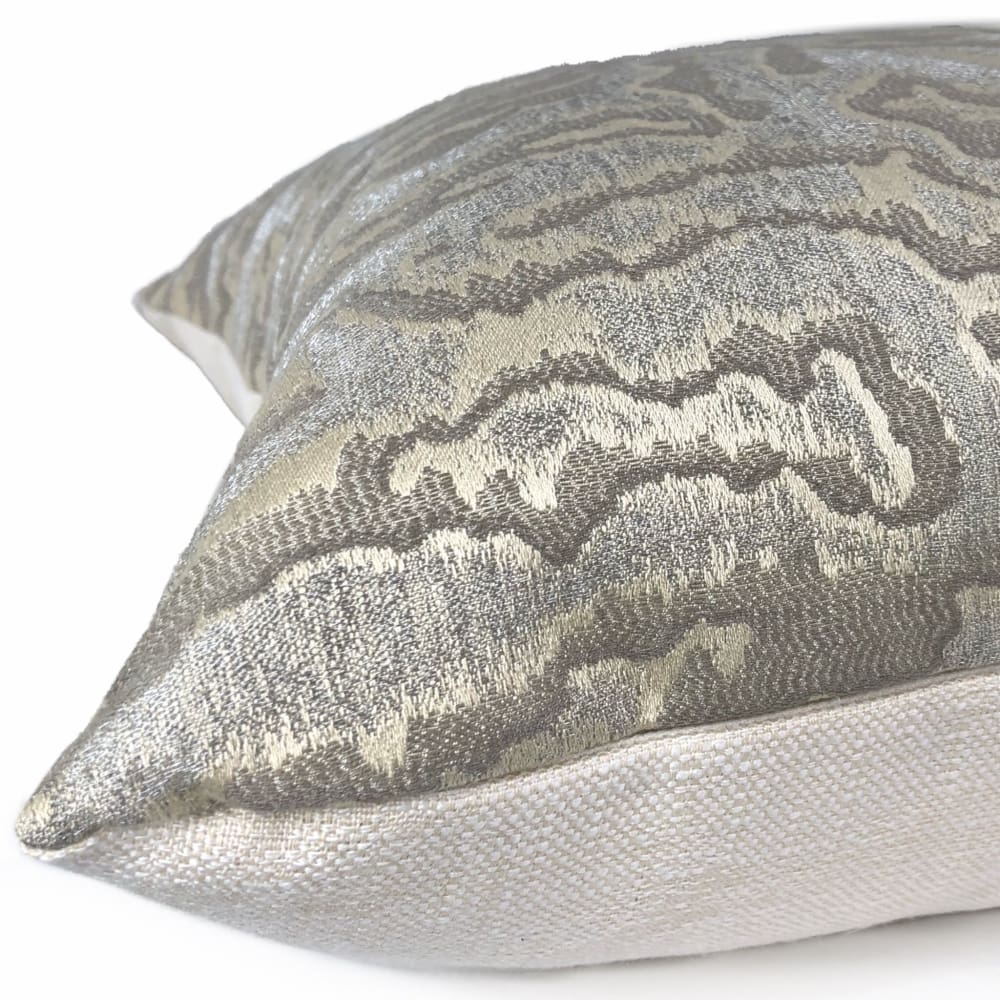 Lucca Ivory & Metallic Silver Tiger Stripe Pillow Cover - Aloriam