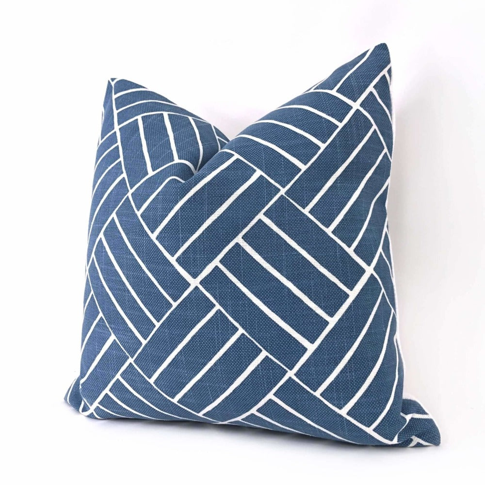 Lulu DK Aurelian Ocean Blue White Geometric Pillow Cover Cushion Pillow Case Euro Sham 16x16 18x18 20x20 22x22 24x24 26x26 28x28 Lumbar Pillow 12x18 12x20 12x24 14x20 16x26 by Aloriam