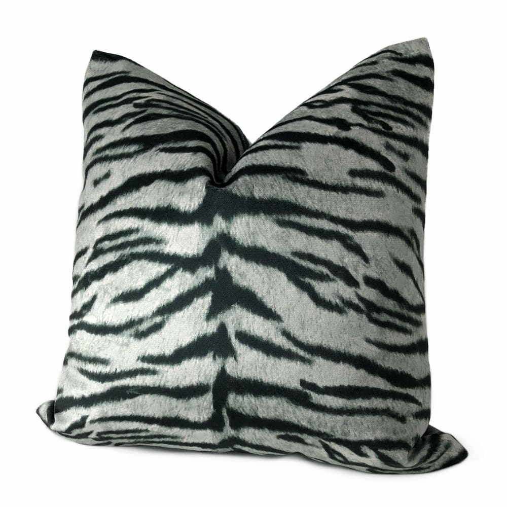 Magnificat Gray Black Tiger Stripe Velvet Pillow Cover - Aloriam