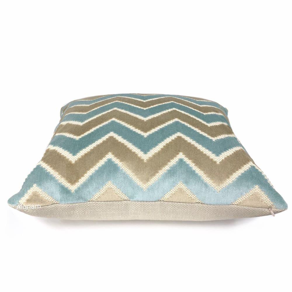 Malibu Robins Egg Blue & Taupe Beige Velvet Chevron Pillow Cover - Aloriam