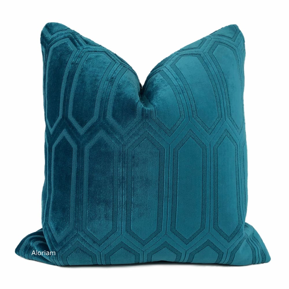 Markham Peacock Teal Blue Velvet Pillow Cover - Aloriam
